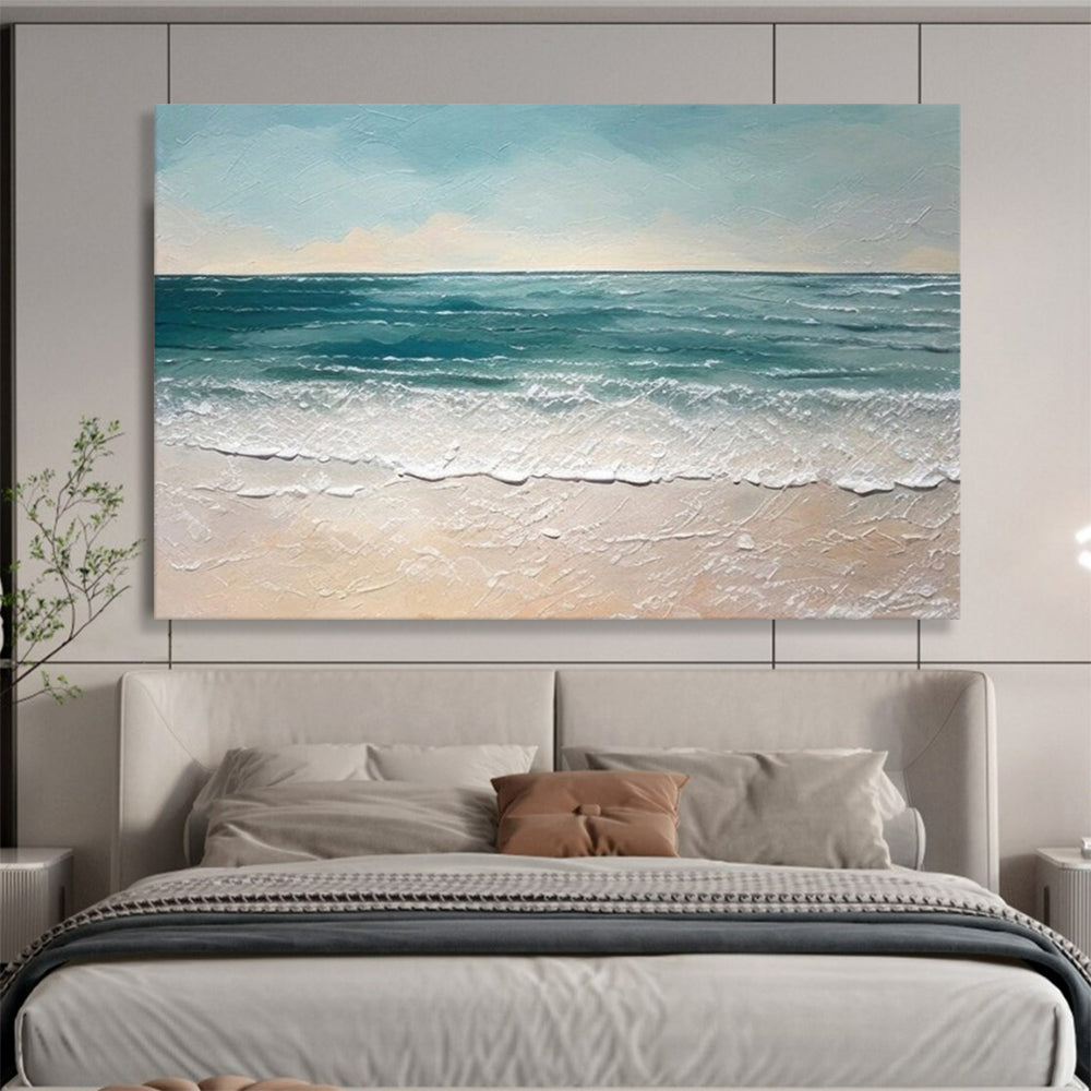 “Blue - White Abstract Beach” - Textured Blue “Sandy Serenity” Painting On Canvas PT1644