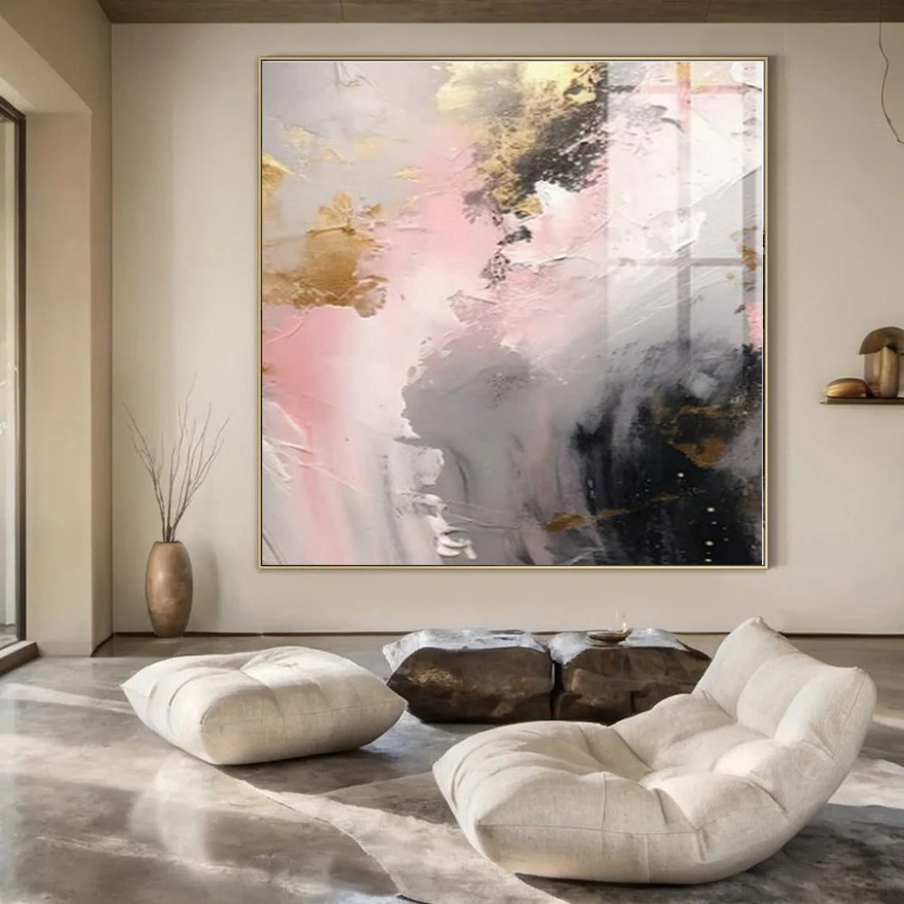 Blush and Gold Dreamscape - Soft - Textured Abstract Painting On Canvas PS1245