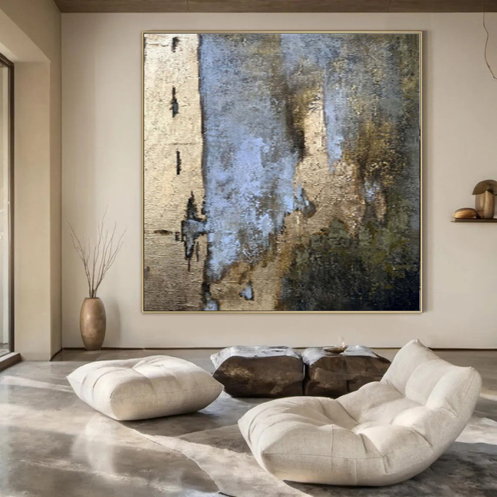 Blue, Gold, and Brown Textured, "Timeless Layers" – Textured Abstract Painting On Canvas PS1001