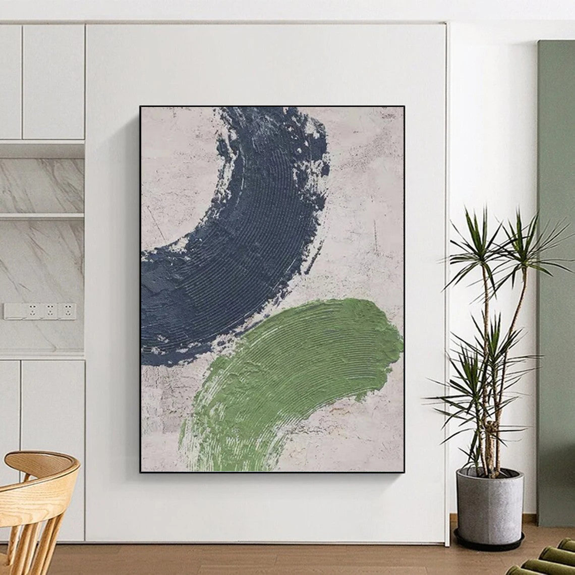 “Bold Color Strokes” - Navy and Green Abstract Painting On Canvas PT1072