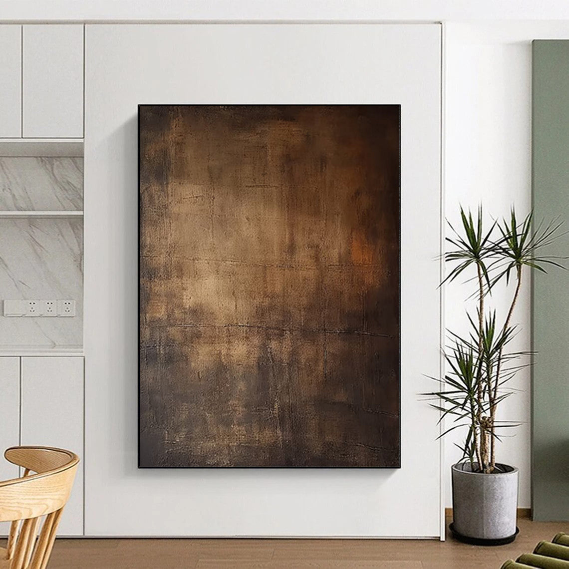 “Dark Brown Textured Abstract” - Rustic Abstract Painting On Canvas PS0097