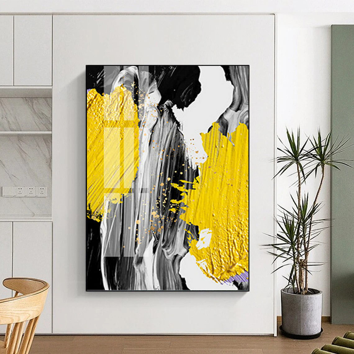 “Yellow, Black, and White Abstract” - Bold, Color - Blocked Painting On Canvas PT1526