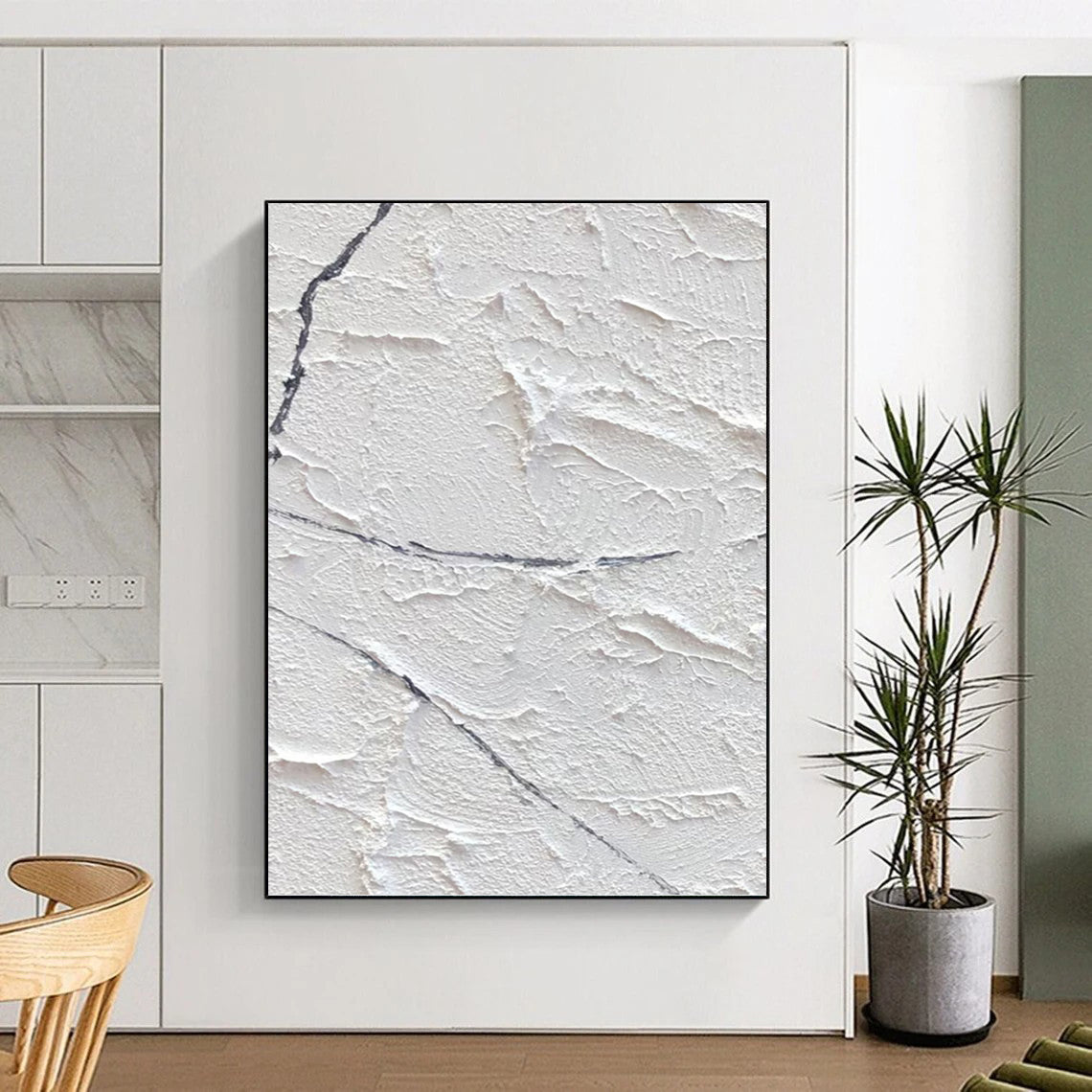 “Cracked White and Gray” - Abstract, Textured - Styled Painting On Canvas PT1673