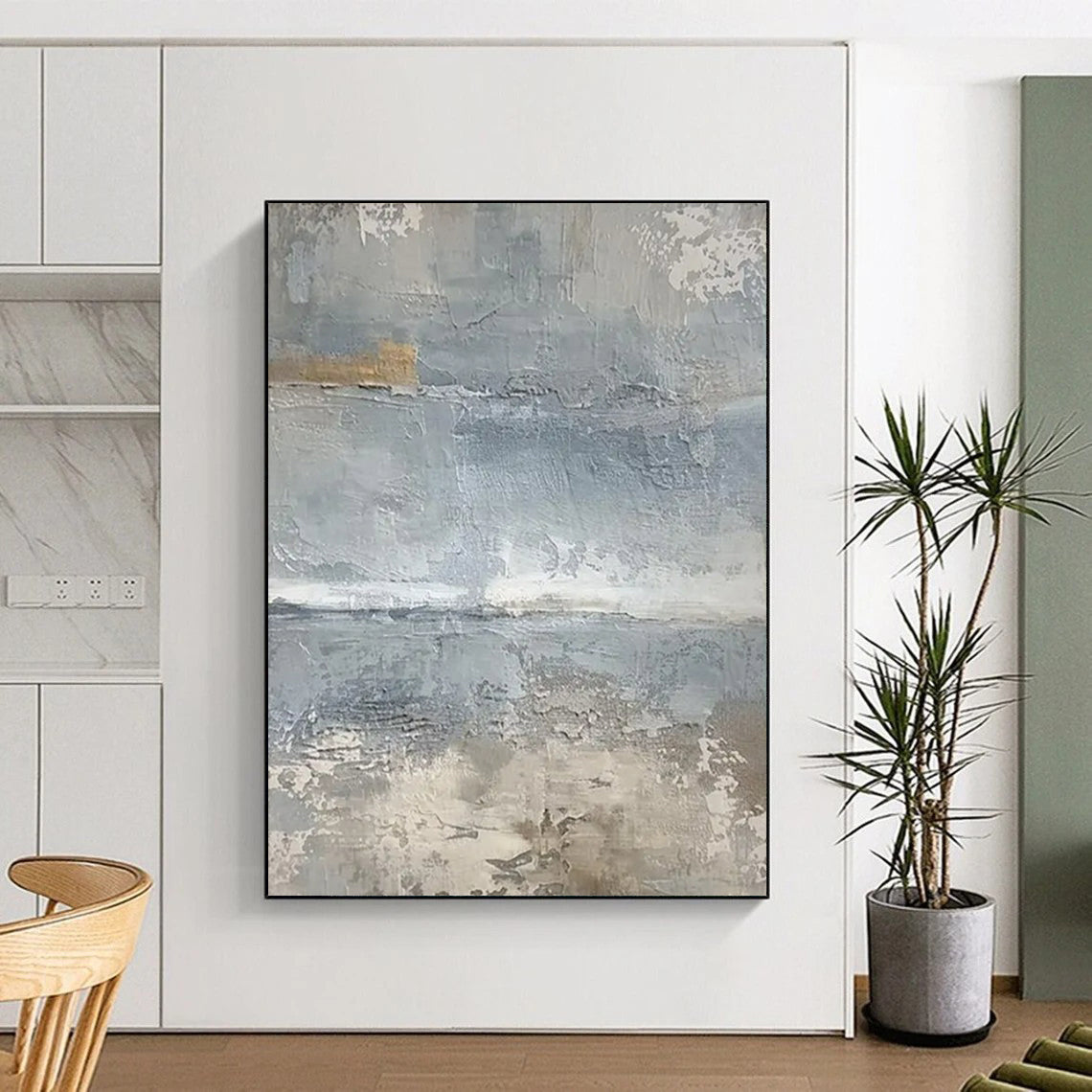 “Gray and Beige Abstract Seascape” - Abstract Textured Painting On Canvas PT2354