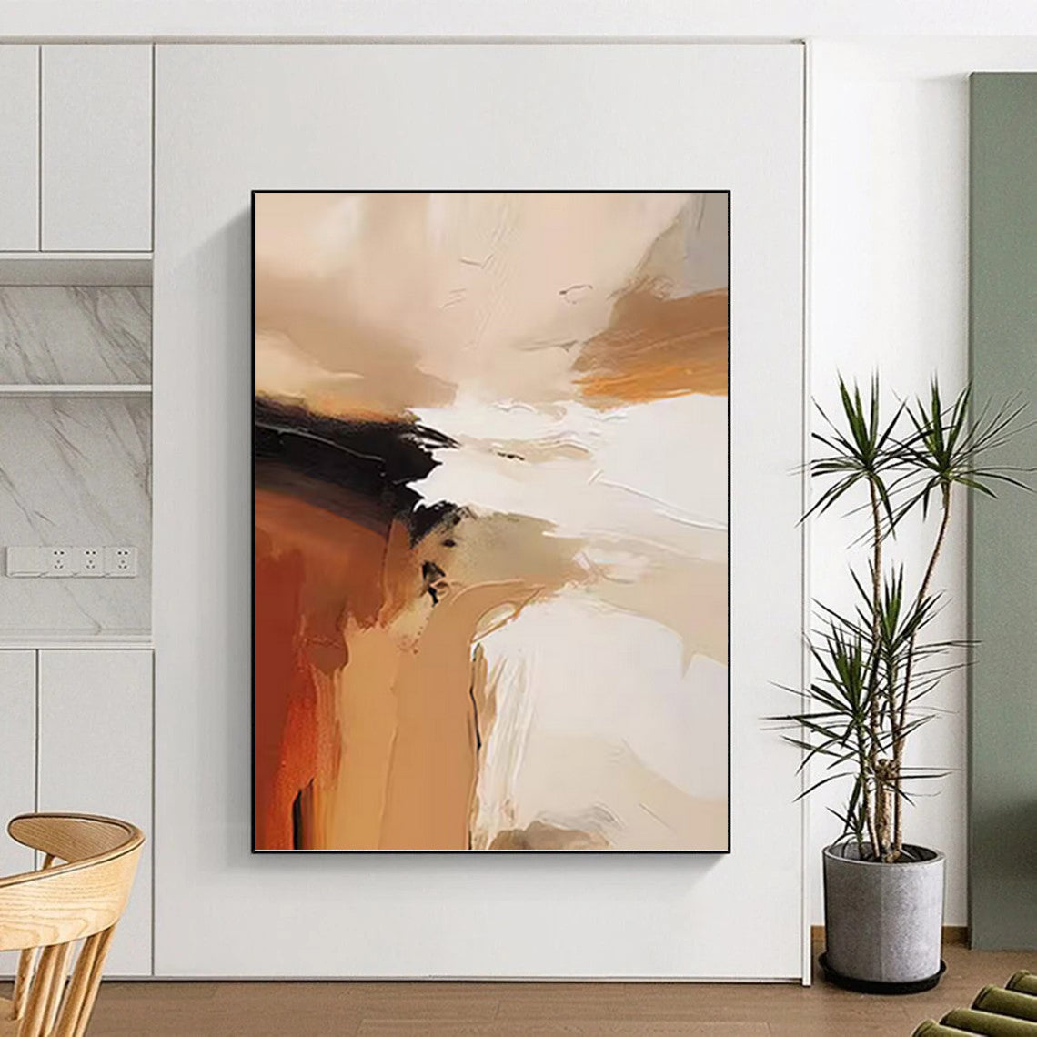 “Beige - Brown - White Abstract Flows” - Fluid Abstract Painting On Canvas PT1243