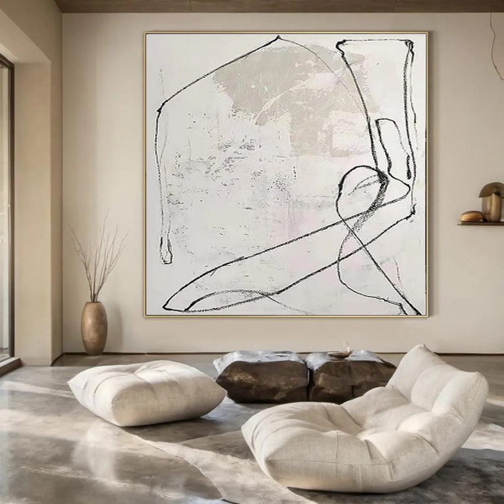 “Black - White Line Abstract” - Subtle Abstract Painting On Canvas PS0163