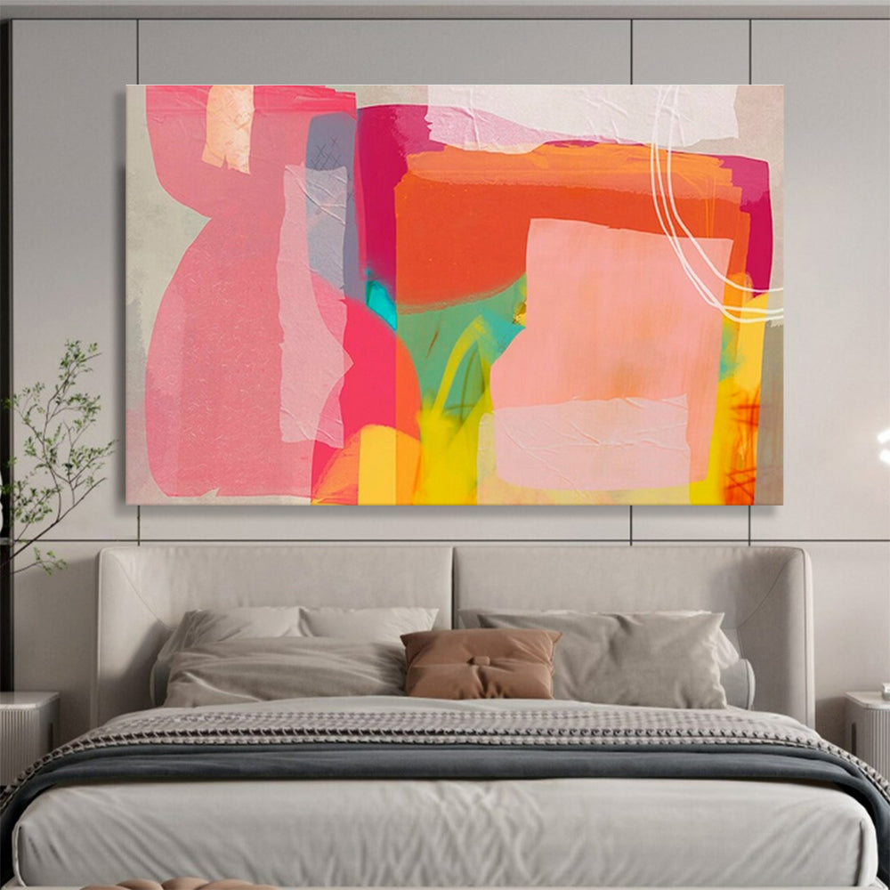 “Color - Blocked Pink - Orange Abstract” Abstract Painting On Canvas DKS201