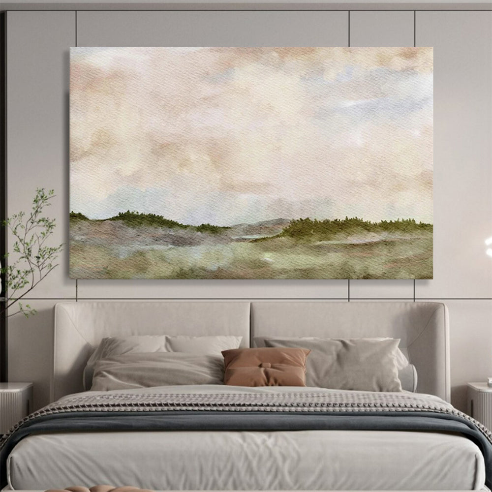 “Hazy Landscape in Pastels” - Soft Watercolor Painting on Canvas PT1488