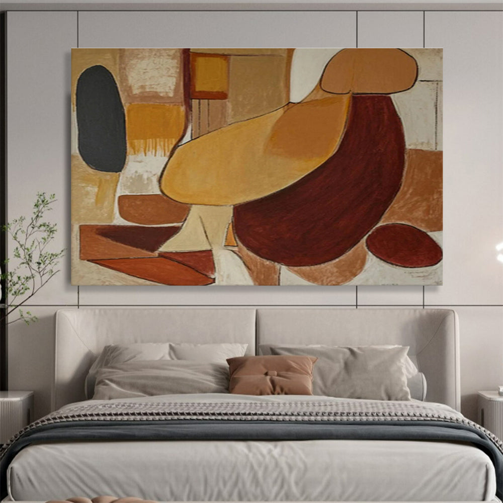 Earth - Toned Abstract Shapes Painting On Canvas DKS088