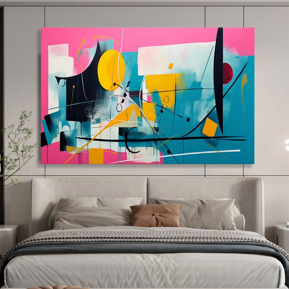 “Pink - Blue - Yellow Abstract” - Abstract Color Pop - Painting On Canvas PT1718