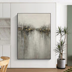 “Gray - Gold Abstract Landscape” - Textured Landscape Painting On Canvas PT1970