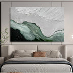 “Textured White - Green Abstraction” - White, Green & Black Abstract, Impasto Acrylic Painting On Canvas DKS744