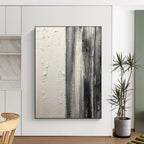 “Black and White Vertical Textured Stripes” - Minimalist Abstract Painting On Canvas DS382