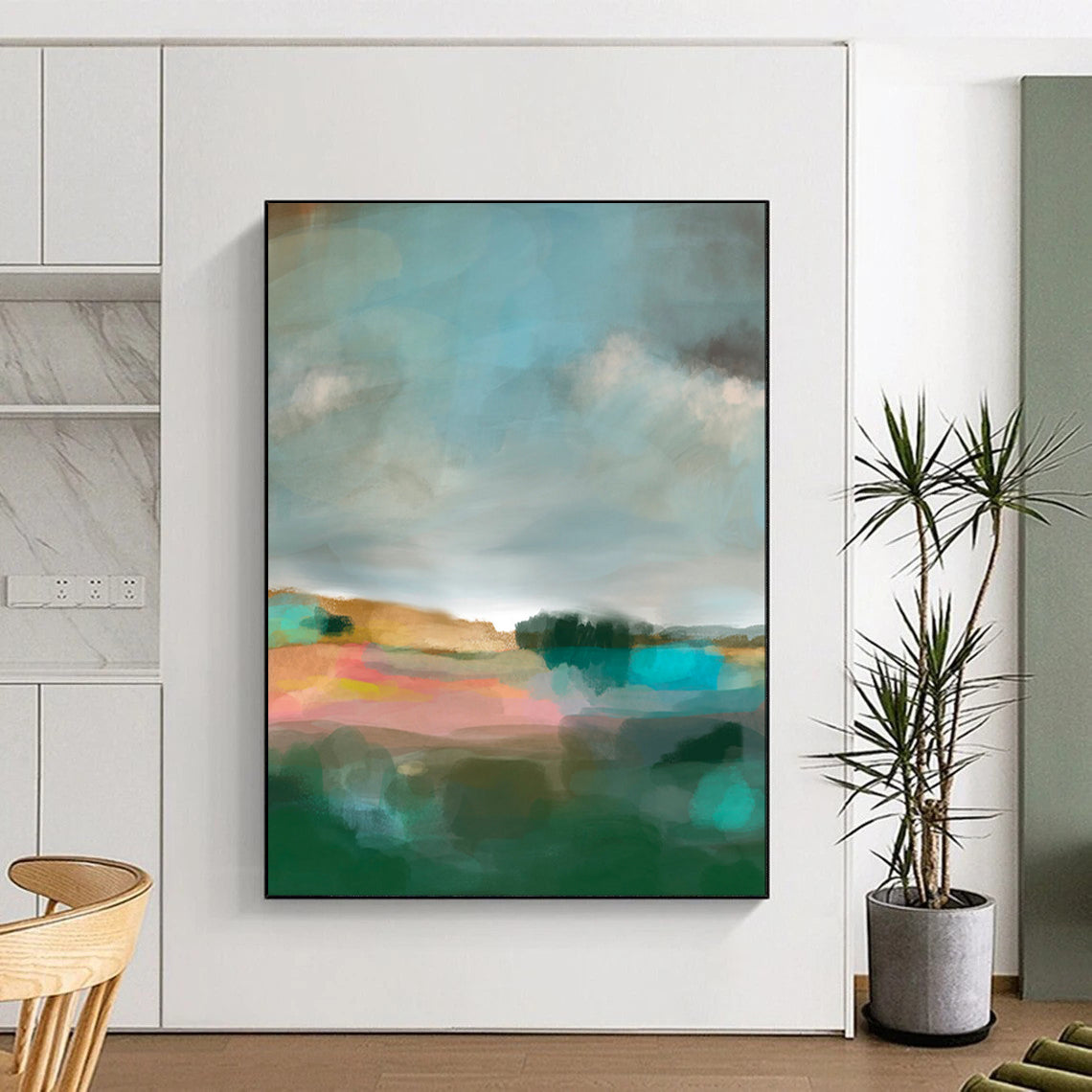 “Soft Blue - Colorful Abstract Landscape” - Abstract Landscape Painting On Canvas PT2011