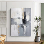 “Monochrome Grid” - Subtle Gray Tones & Geometric Lines Painting On Canvas DS138