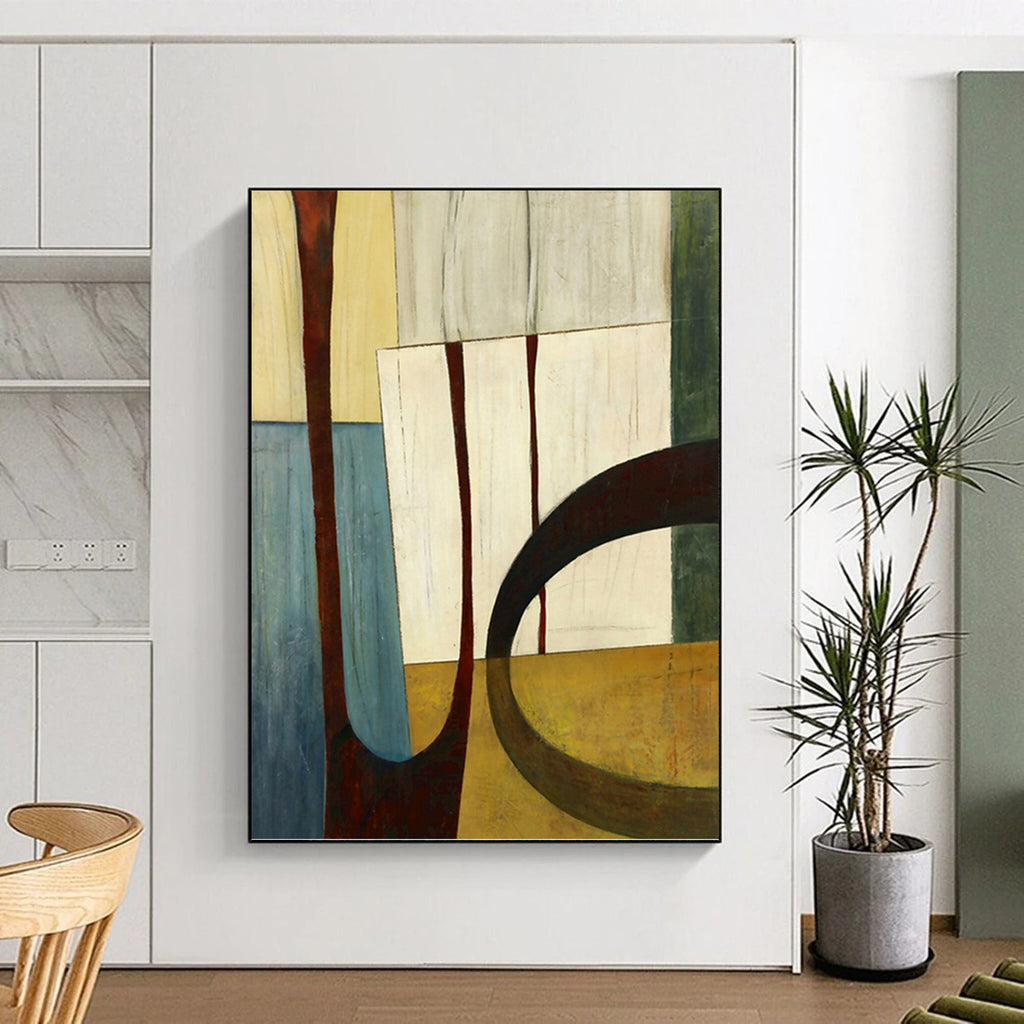 “Geometric Shapes: Earthy Tones Abstract” - Minimalist Cubist - Inspired Art On Canvas PT0949
