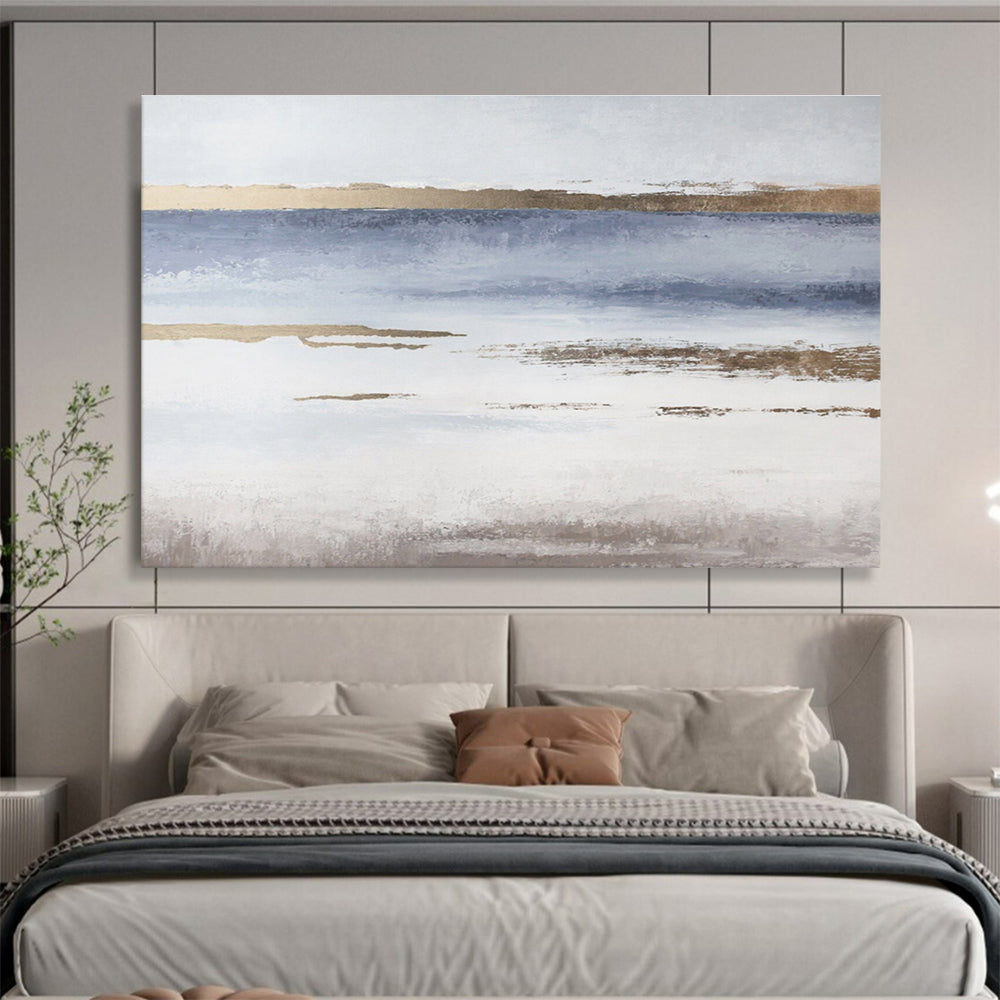 Blue and Gold Coastal Abstract Minimalist Seascape Painting On Canvas DKS135