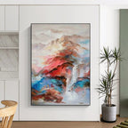 “Colorful Mountain Waterfall” - Abstract Landscape Painting On Canvas PT2346