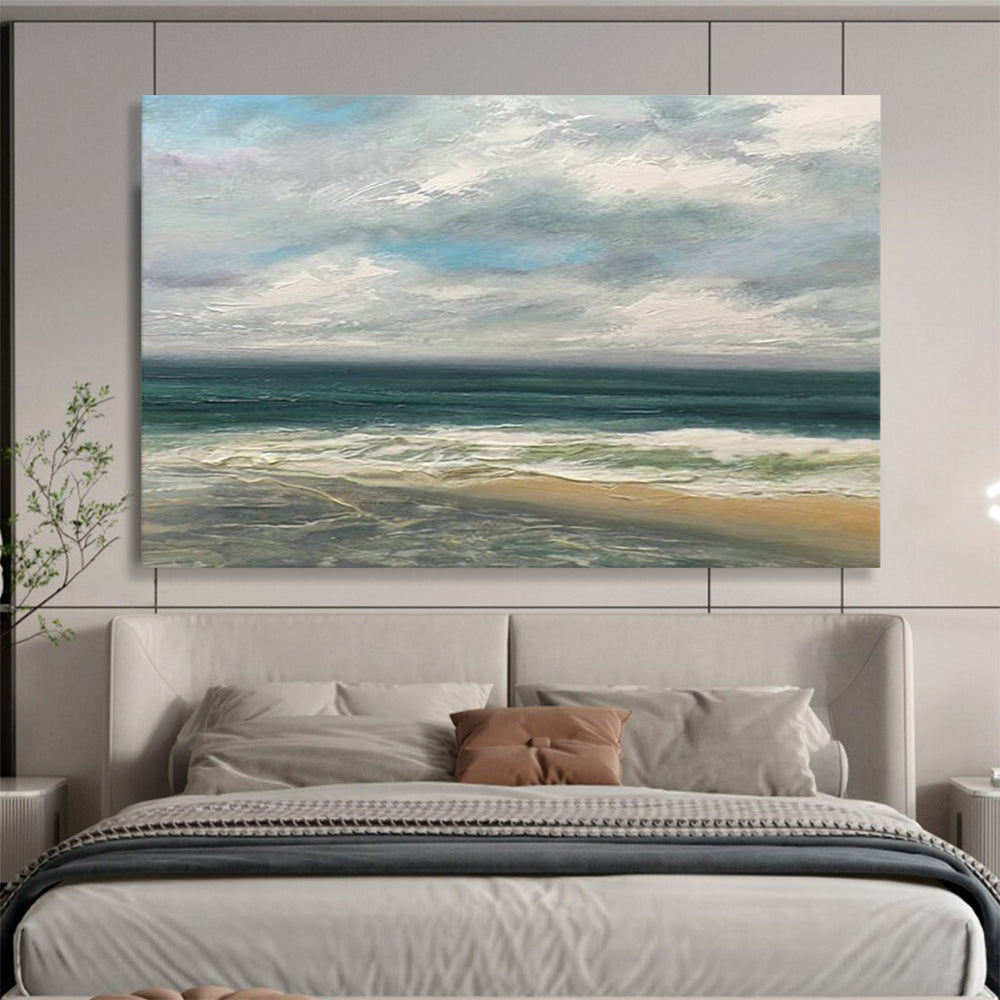 “Serene Coastal Scene in Blues and Grays” - Realistic Seaside Oil Painting On Canvas PT021