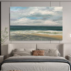 “Serene Coastal Scene in Blues and Grays” - Realistic Seaside Oil Painting On Canvas PT021