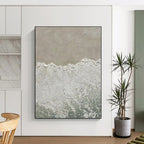 “Textured Beach Waves” - Beige, White, Blue Abstract Seascape Painting On Canvas PS0678