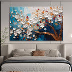 “White Flowers on Blue” - Impasto Oil Painting On Canvas DKS888