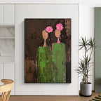 Brown - Green - Pink Abstract Figures Textured Painting On Canvas DS080