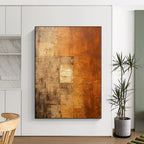 “Brown - Orange Abstract Textured Squares” - Rustic Abstract Painting On Canvas PS0338
