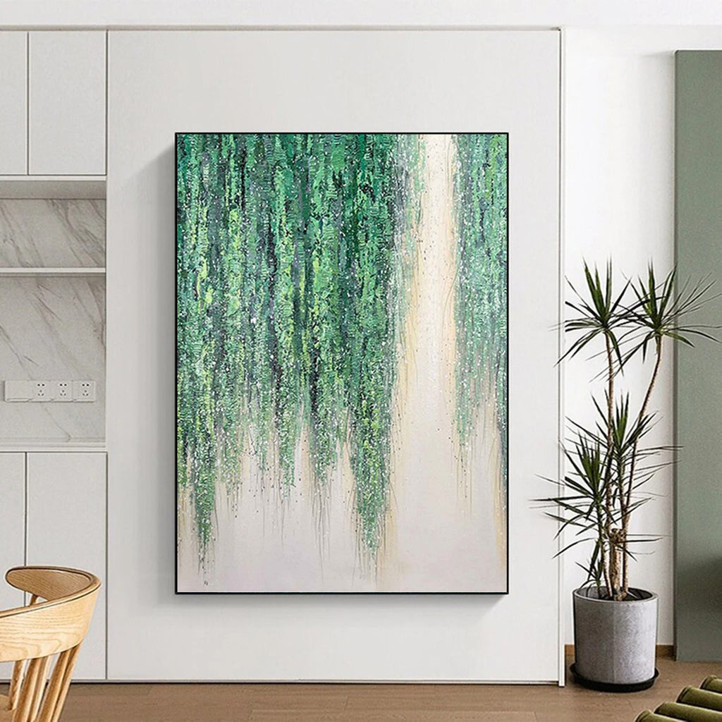 “Green Hanging Vines” - Nature - Inspired, Lush Green Painting On Canvas PT1506