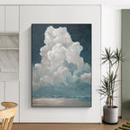 “Cotton Clouds Over Sea” - White, Teal, Sky & Ocean Painting On Canvas PT1459