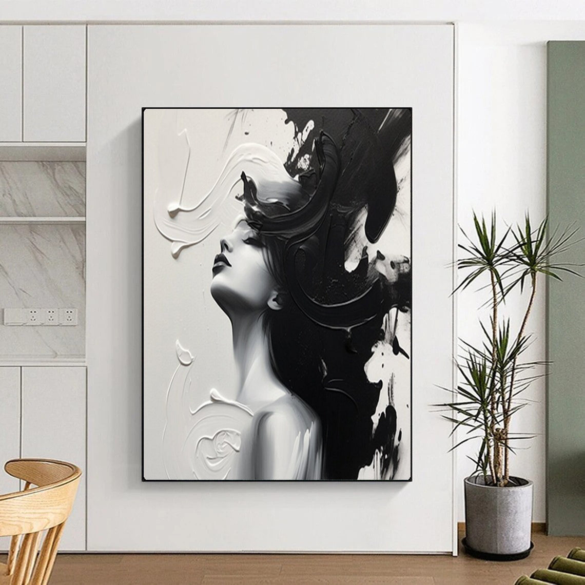 Monochrome Grace Black & White Abstract Female, Painting On Canvas PT2143