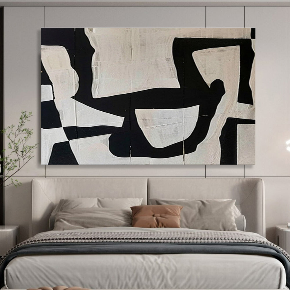 “Black - White Collage Abstraction” - Black & White Abstract, Collage - Style Painting On Canvas DKS745