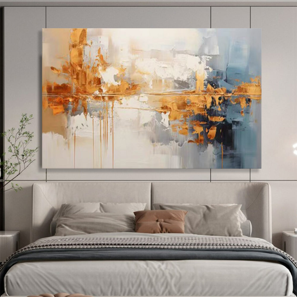 “Gold & Gray Urban Abstract” - Modern Cityscape Painting On Canvas PT183