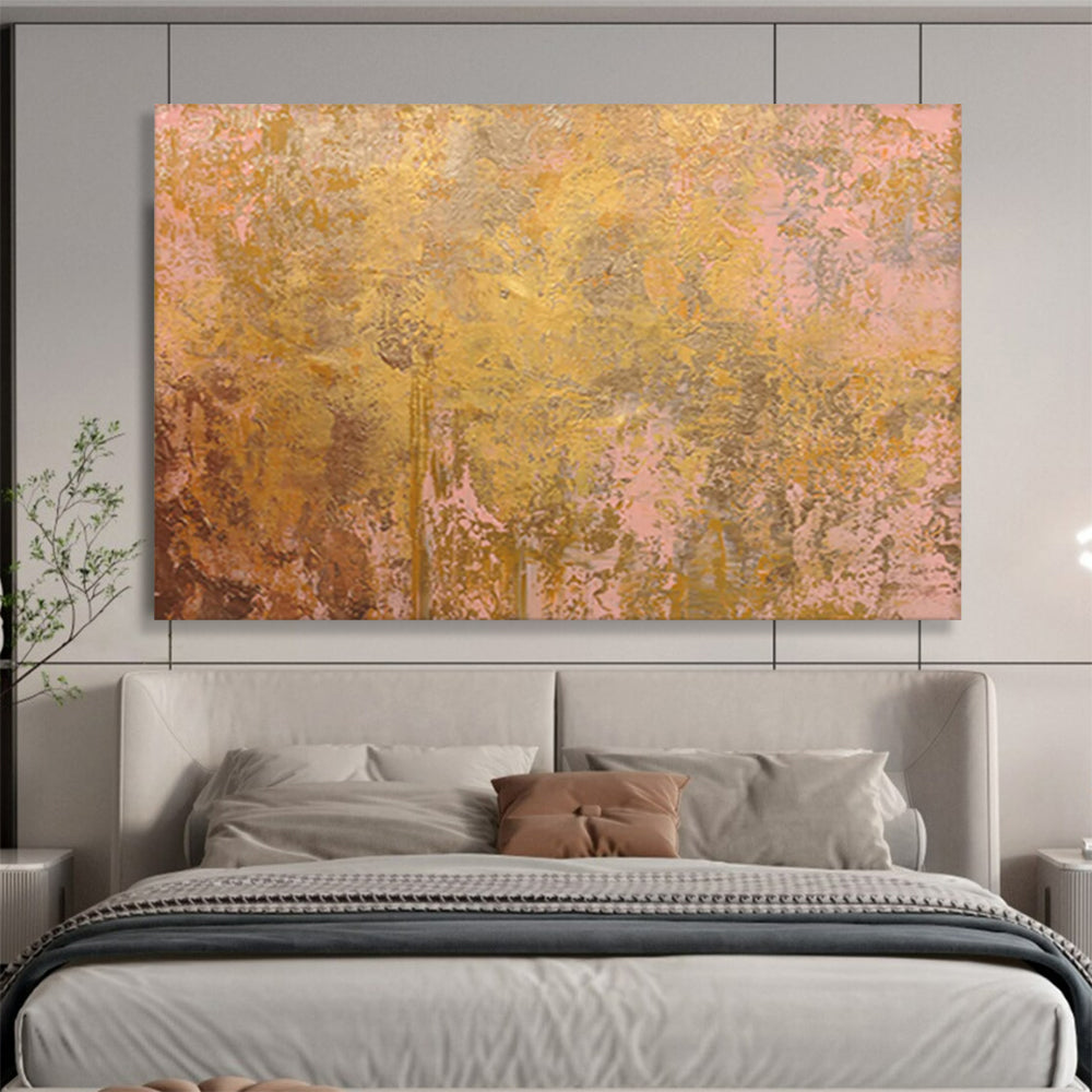 Gold & Pink Textured Abstract Painting On Canvas DKS022