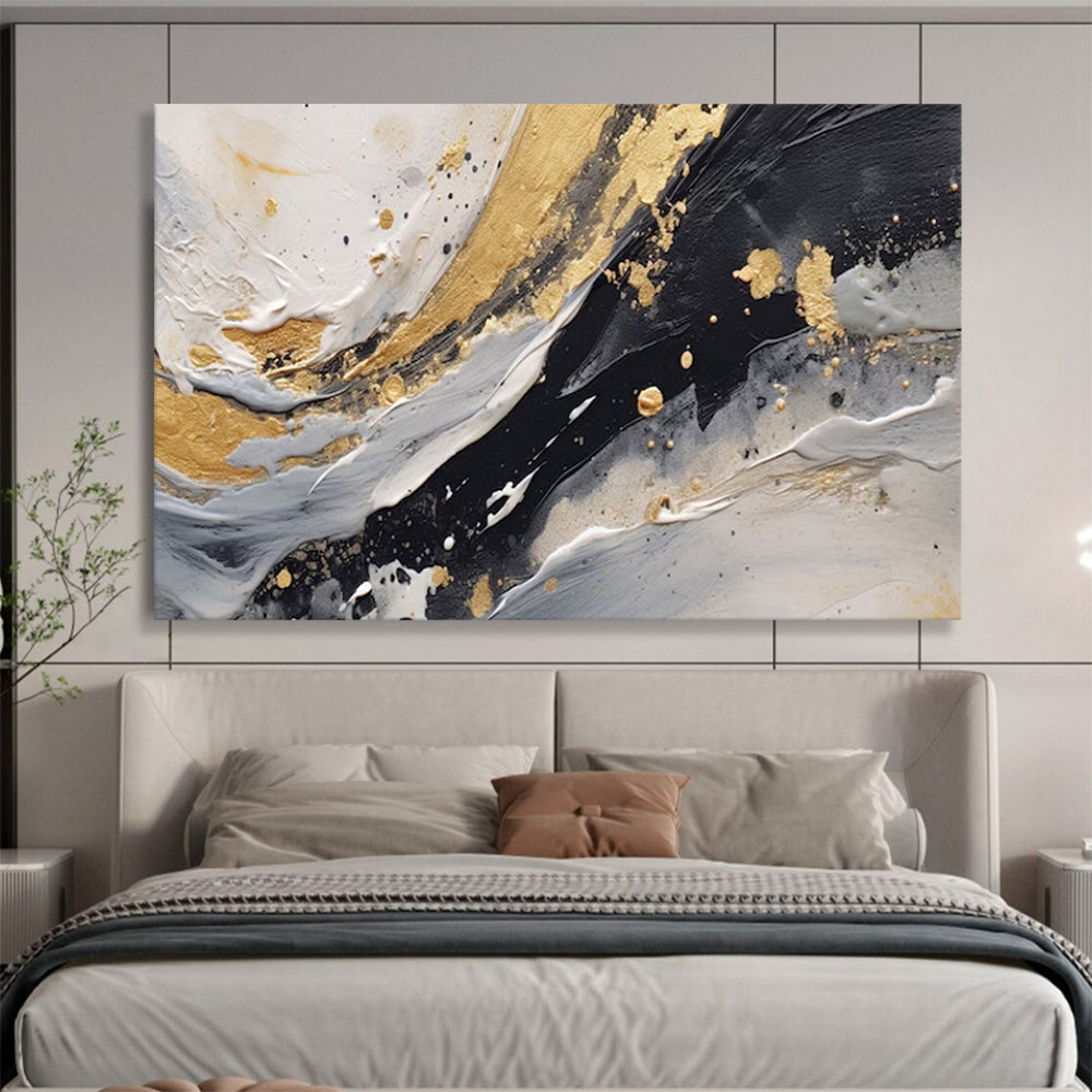 “Gold Splashes & Monochrome Waves” - Abstract Expressionist - Painting On Canvas PT1710