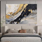 “Gold Splashes & Monochrome Waves” - Abstract Expressionist - Painting On Canvas PT1710