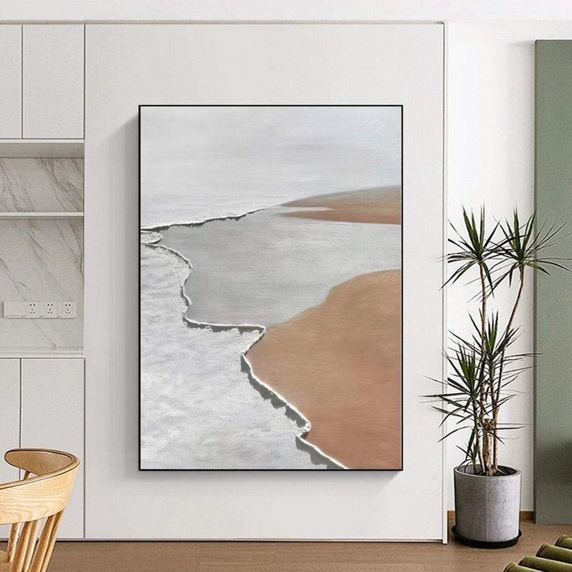 “White & Brown Minimalist Shapes” - Minimalist Abstract Painting On Canvas PS0406