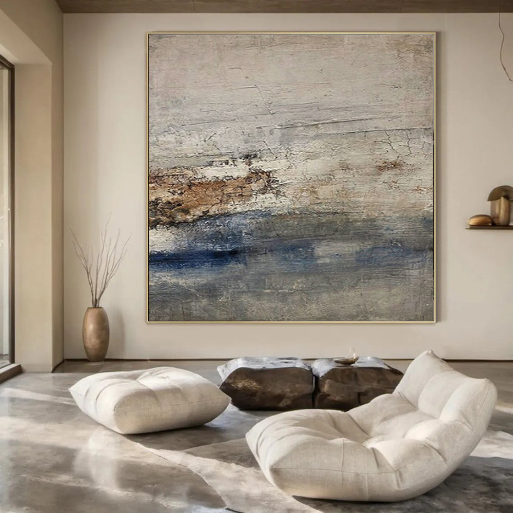 Gray, Brown, and Blue Textured, "Coastal Impression" – Textured Abstract Painting On Canvas PS0976