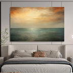 “Tranquil Sea in Orange, Gray & Teal” - Romantic Seascape Painting On Canvas PT010