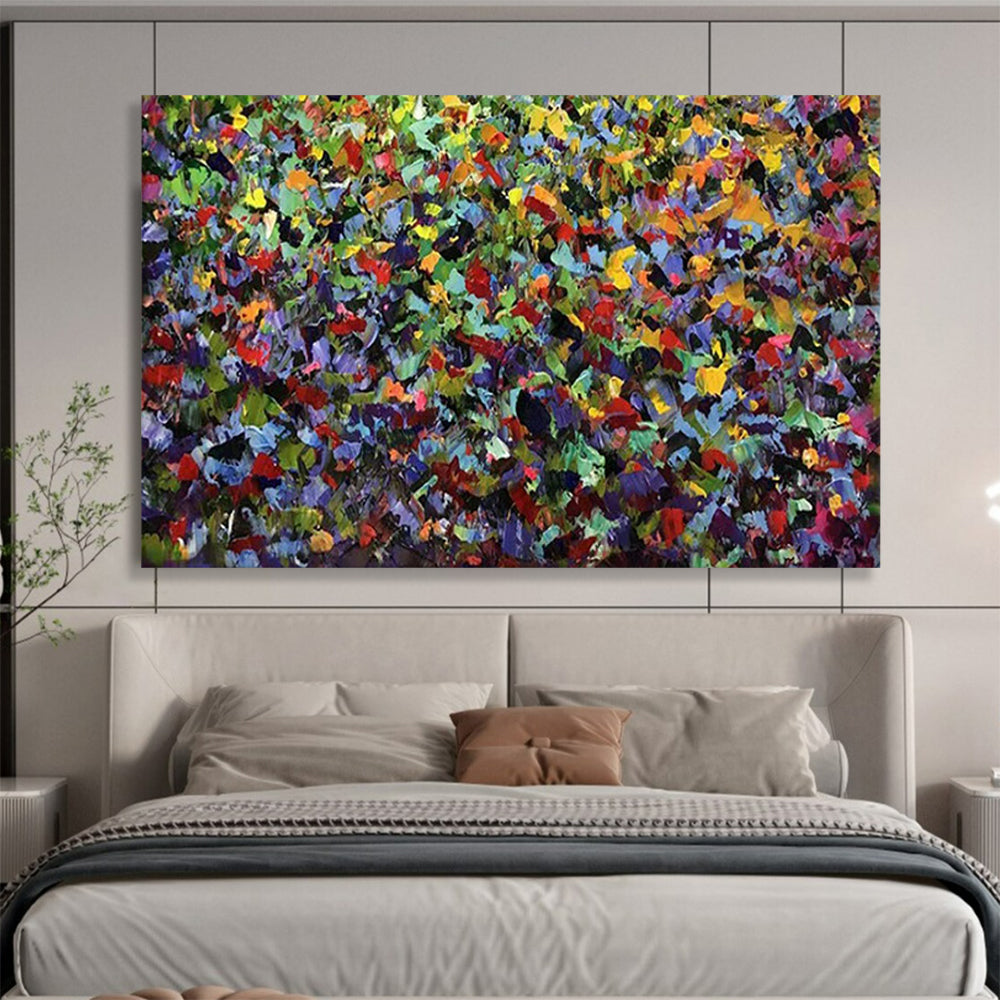 “Intense Colorful Dot Filled Greenery” Pointillist Landscape Painting On Canvas PT1798