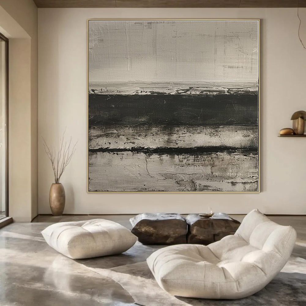 Black, White, Gray with Textured Bands "Monochrome Melody" Abstract Painting On Canvas PS1369