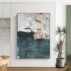 “Teal - Grey - White Abstract Mysterious Forms” - Abstract Expressionist Painting On Canvas PS0309