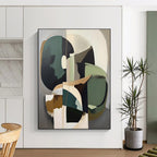 “Green - Gray Abstract Geometry” - Green, Gray, Neutral Tones Abstract Geometric Painting On Canvas PS0739