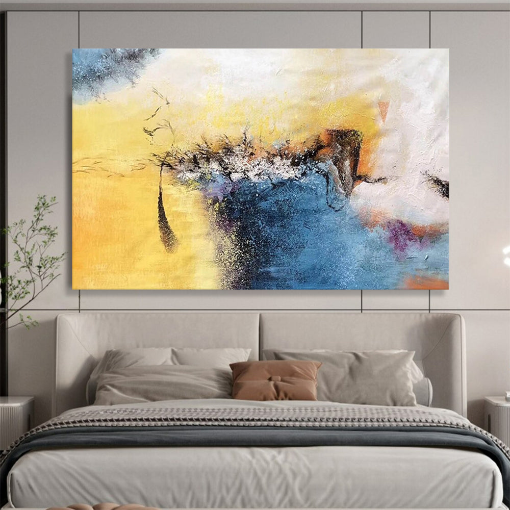 “Vibrant Yellow and Blue Abstract” - Energetic Abstract Painting On Canvas PT156