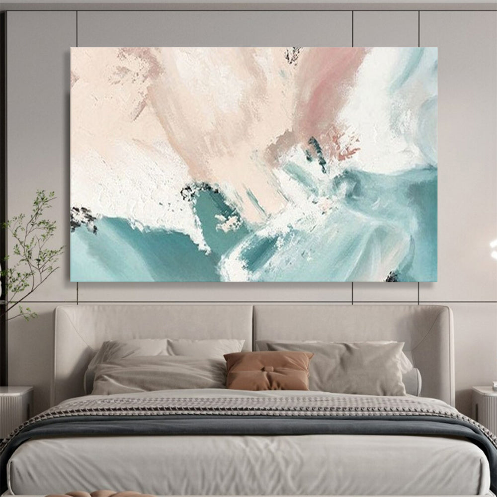 “Blush & Teal Abstract” - Soft Abstract Painting On Canvas PT182