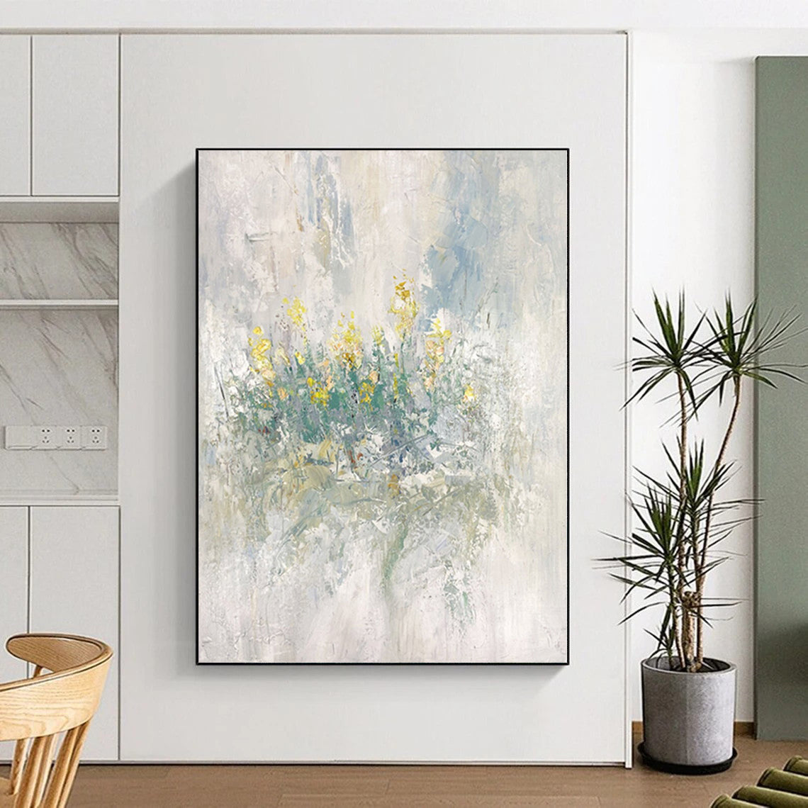 “Soft Yellow - Green Floral Abstract” - Impressionistic Floral Painting On Canvas PS0304