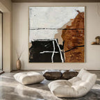 Brown, White and Black with Geometric Overlaps "Layered Geometry" Abstract Painting On Canvas PS1126