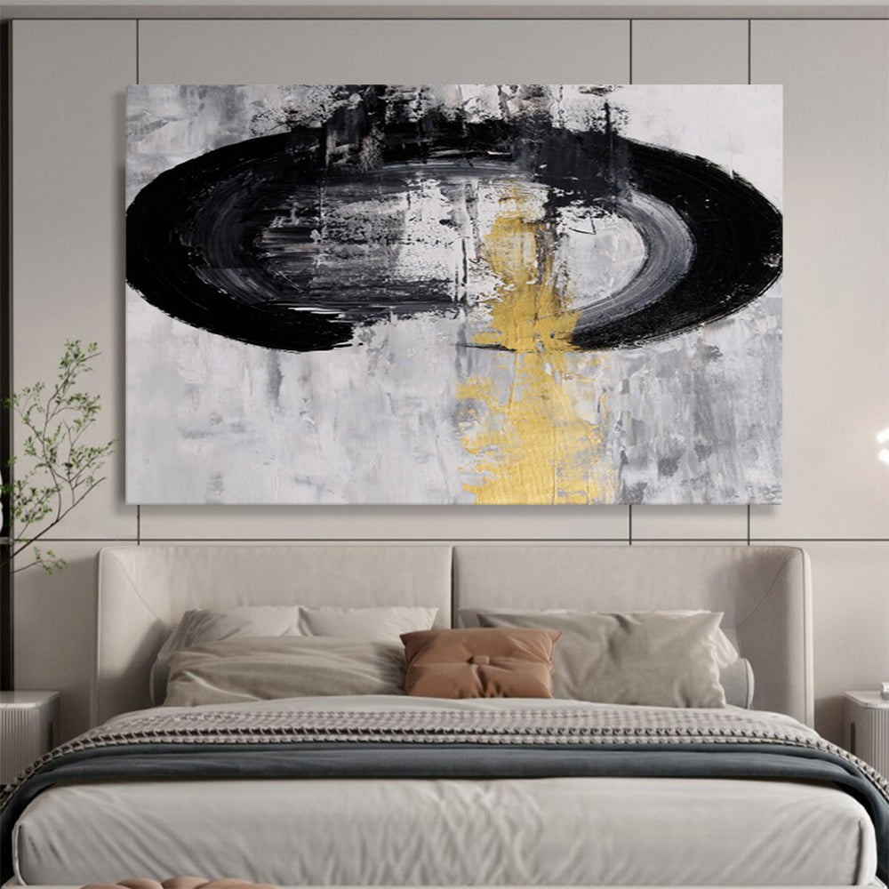 Black, White & Gold Minimalist Abstract Painting On Canvas DKS016