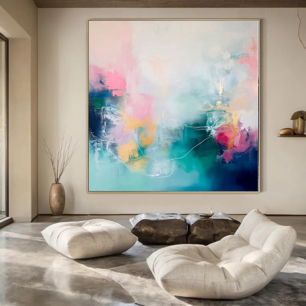Colorful, Abstract Shapes with White Line Accents "Pastel Harmony" Abstract Painting On Canvas PS1173