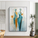 “Abstract Blue and Orange Human Forms” - Figurative Abstract Painting On Canvas PT1888